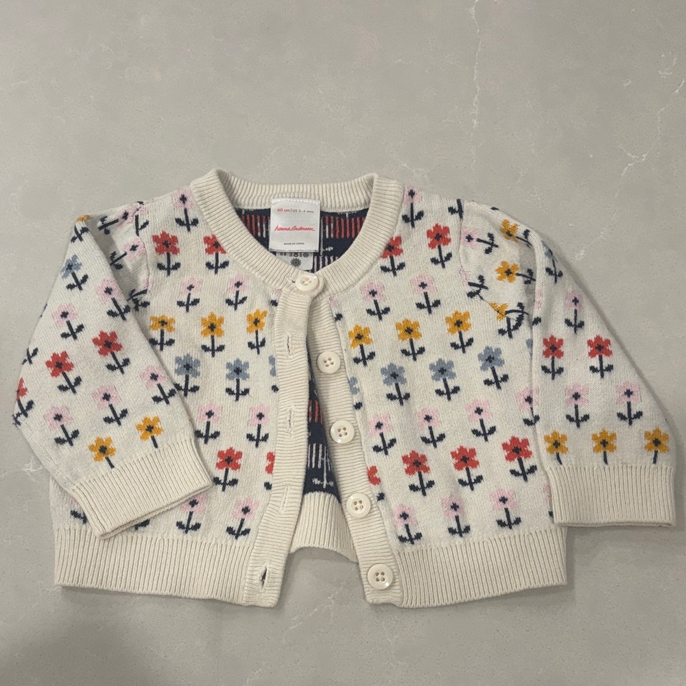 Hanna Andersson floral knit Cartigan- Size 3-6mo